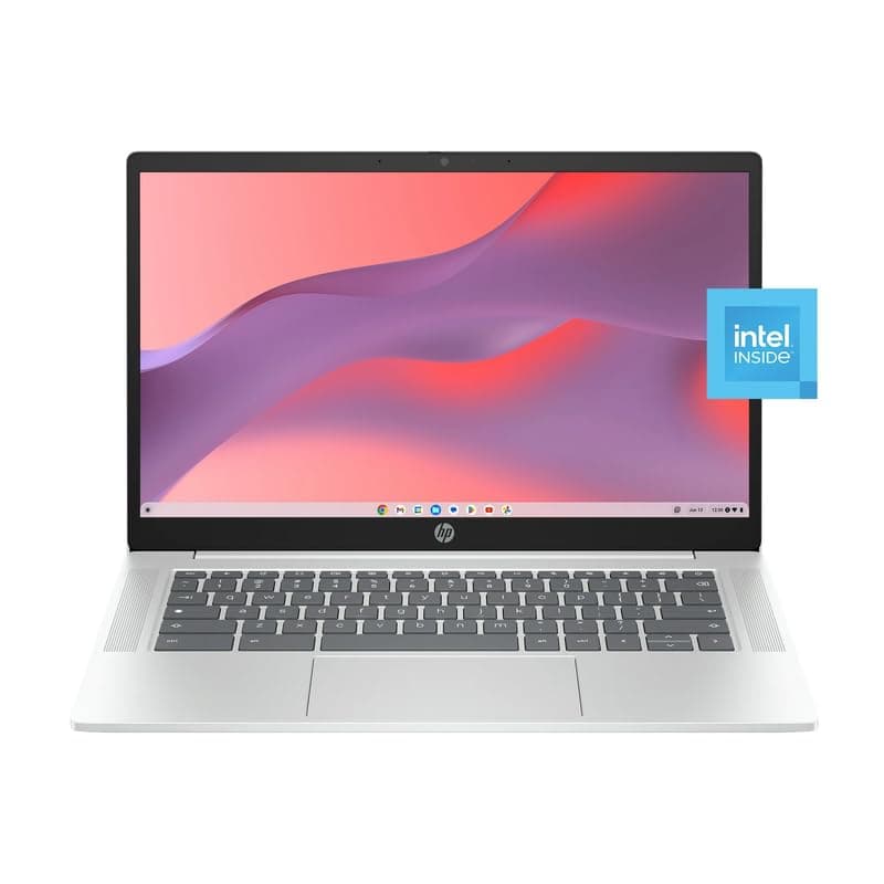 HP Chromebook 14" HD Laptop, Intel N200 Processor, 4GB LPDDR5 RAM, 128GB UFS, Chrome OS, Glacier Silver, Intel UHD Graphics, Bundle with TWE Mouse Pad, view 2