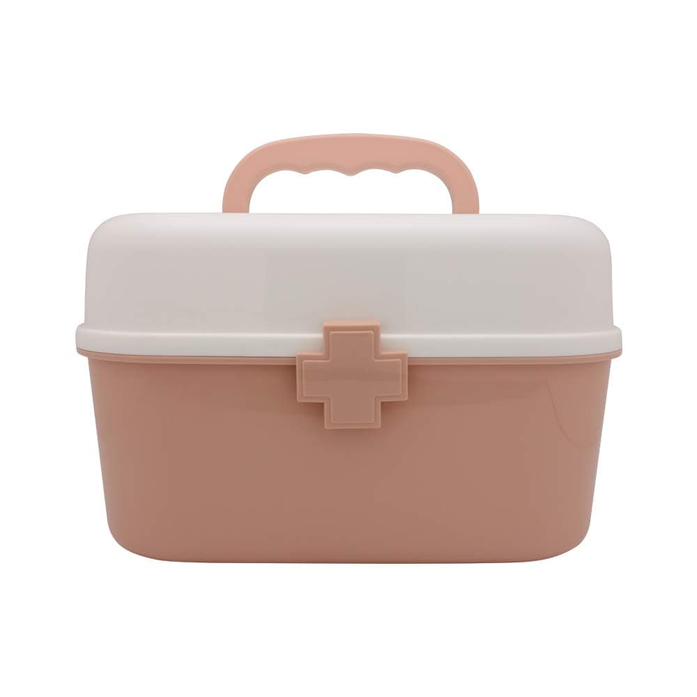 BangQiao Plastic First Aid Storage Box Container Bin with Removable Tray and Portable Handle, Family Emergency Medicine Kit Case Organizer, White&Pink