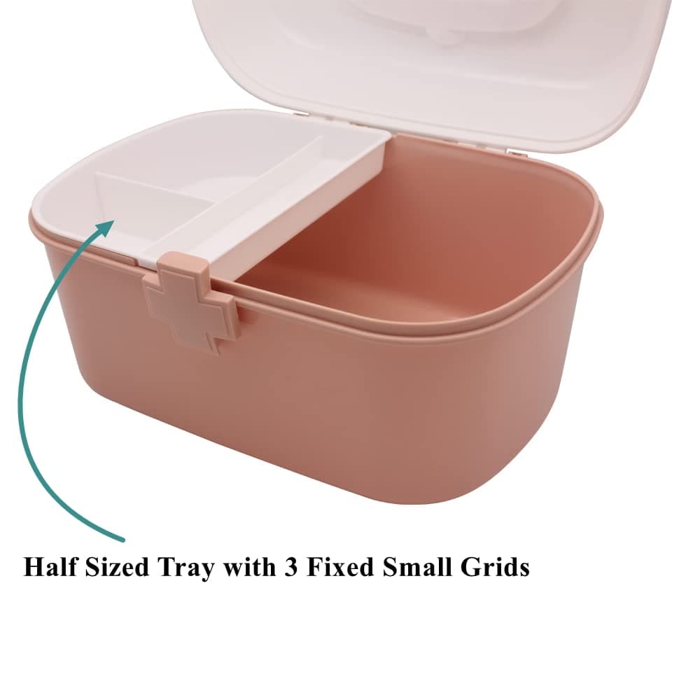 BangQiao Plastic First Aid Storage Box Container Bin with Removable Tray and Portable Handle, Family Emergency Medicine Kit Case Organizer, White&Pink, view 6