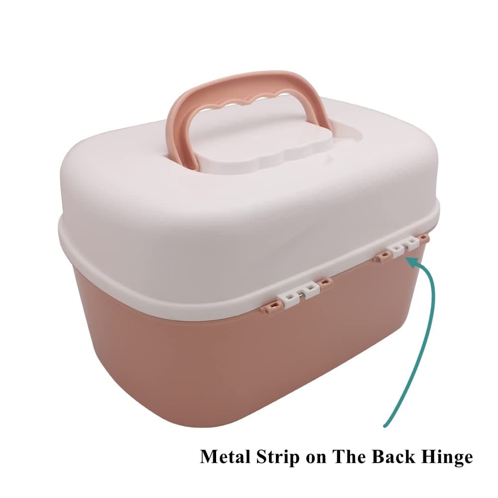 BangQiao Plastic First Aid Storage Box Container Bin with Removable Tray and Portable Handle, Family Emergency Medicine Kit Case Organizer, White&Pink, view 7