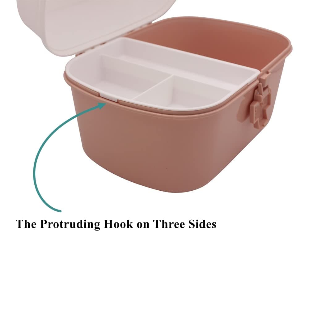 BangQiao Plastic First Aid Storage Box Container Bin with Removable Tray and Portable Handle, Family Emergency Medicine Kit Case Organizer, White&Pink, view 5