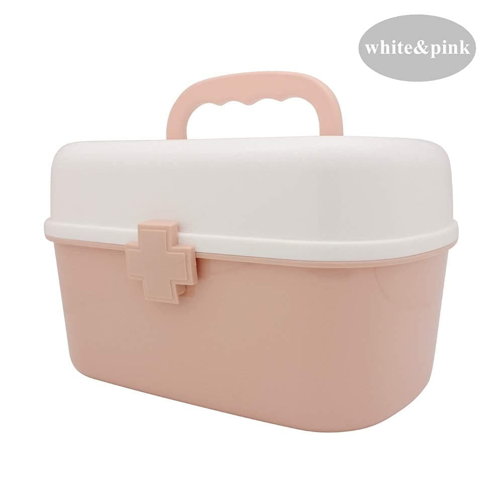 BangQiao Plastic First Aid Storage Box Container Bin with Removable Tray and Portable Handle, Family Emergency Medicine Kit Case Organizer, White&Pink, view 8