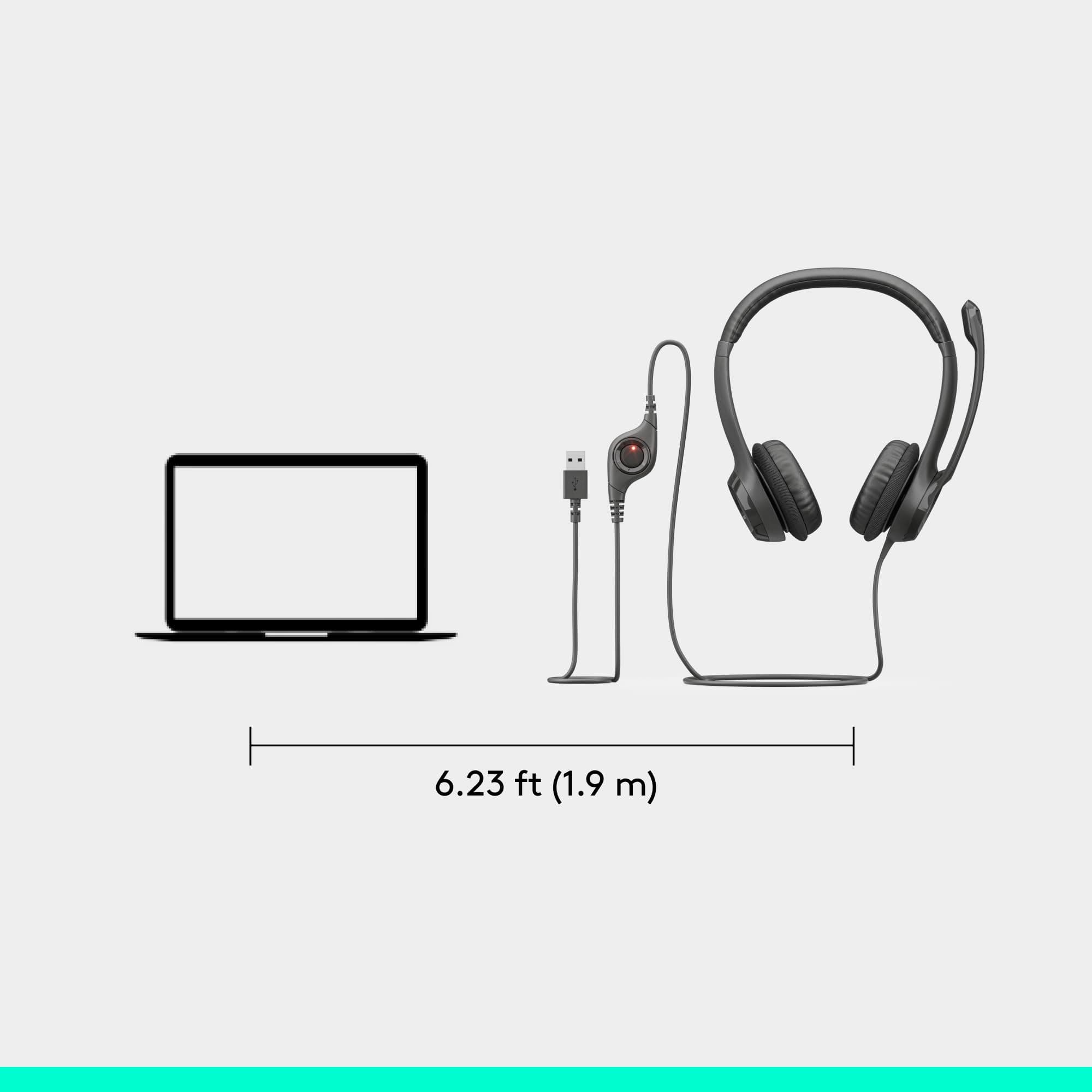 Logitech H390 Wired Headset PC/Laptop Stereo Headphones, USB-A, Black, view 8