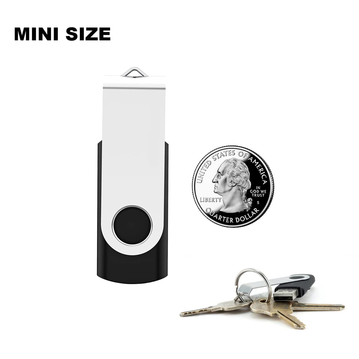 2 Pack 64GB USB Flash Drive USB 2.0 Thumb Drives Jump Drive Fold Storage Memory Stick Swivel Design - Black, view 5