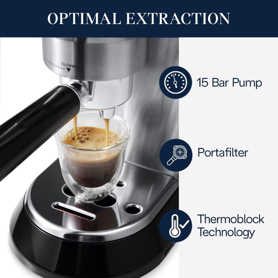 De'Longhi Dedica Espresso Machine, 15-Bar Pump, Frother, Stainless Steel, view 2