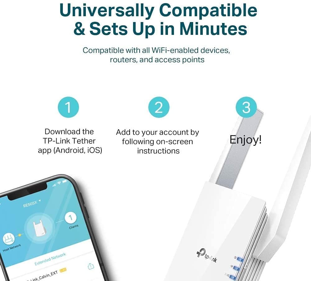 TP-Link AX1500 WiFi 6 Extender, Up to 1500Mbps, Next-Gen Dual Band WiFi Booster, WiFi Repeater with Gigabit Port, Access Point Mode, 2 External Antennas, Easy Set-Up, OneMesh Compatiable(RE505X), view 8