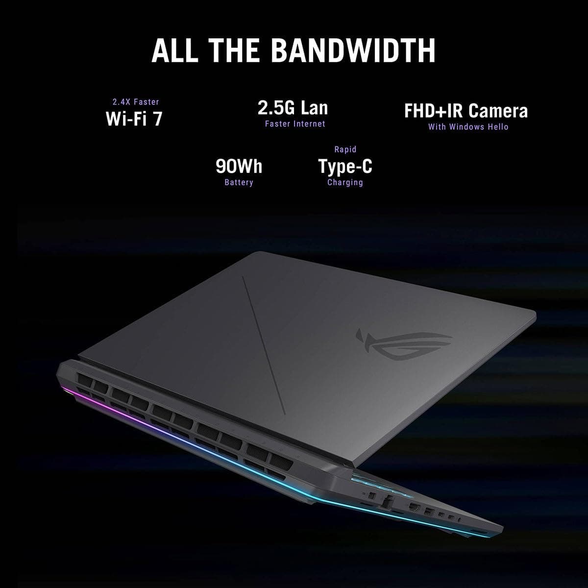 ASUS ROG Strix G16 (2025) Gaming Laptop, 16” FHD+ 16:10 165Hz/3ms, NVIDIA® GeForce RTX™ 5050, Intel® Core™ i5-13450HX, 16GB DDR5-5600, 1TB PCIe Gen 4 SSD, Wi-Fi 7, Windows 11 Home, G615JH-DS54, view 7
