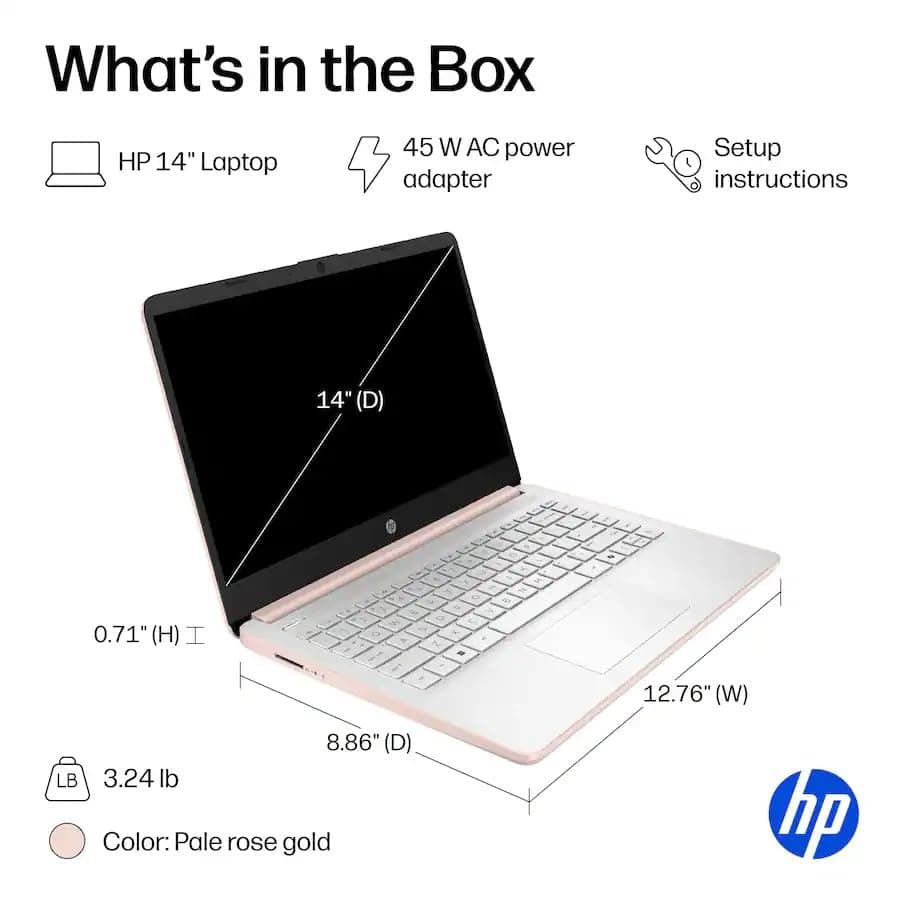HP 14" Laptop Computer with Microsoft Office 365, 128GB UFS, 4GB RAM, Intel N150 Processor, Windows 11, Home & Office, Pale Rose Gold, view 2