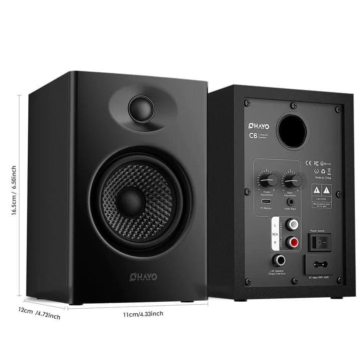 OHAYO 60W Computer Speakers, Bluetooth 5.3, Stereo 2.0, 1 Pair, Black, view 2