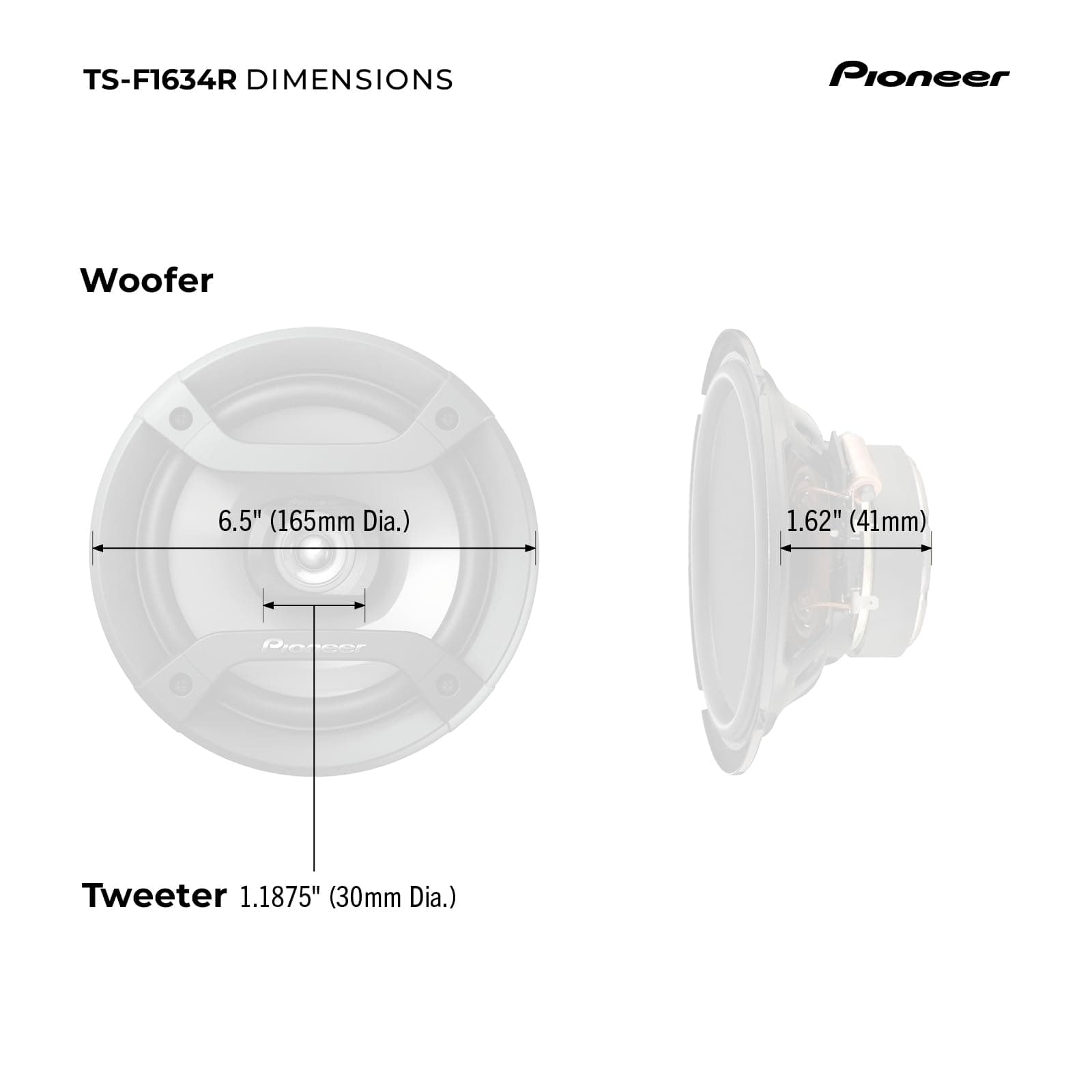 Pioneer F-Series TS-F1634R 6.5" 2-Way Coaxial Car Speakers 200W Max, view 6