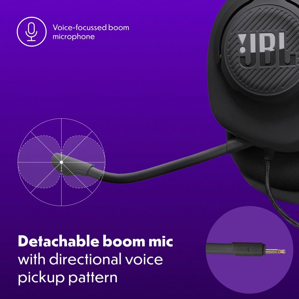 JBL Quantum 100M2 Wired Gaming Headset, Detachable Mic - Black, view 4
