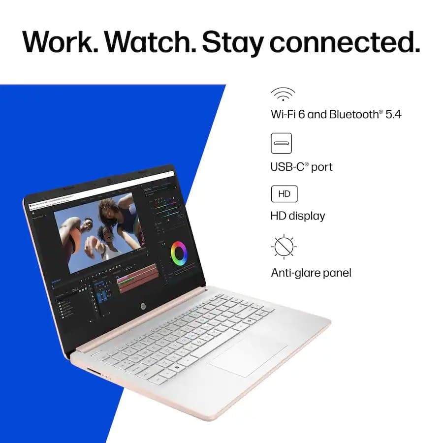 HP 14" Laptop Computer with Microsoft Office 365, 128GB UFS, 4GB RAM, Intel N150 Processor, Windows 11, Home & Office, Pale Rose Gold, view 5