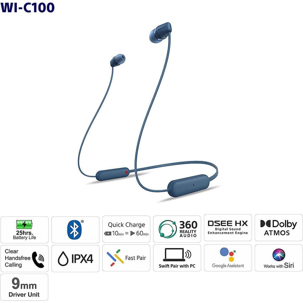 Sony WI-C100 Wireless in-Ear Bluetooth Headphones with Built-in Mic, Black, view 8