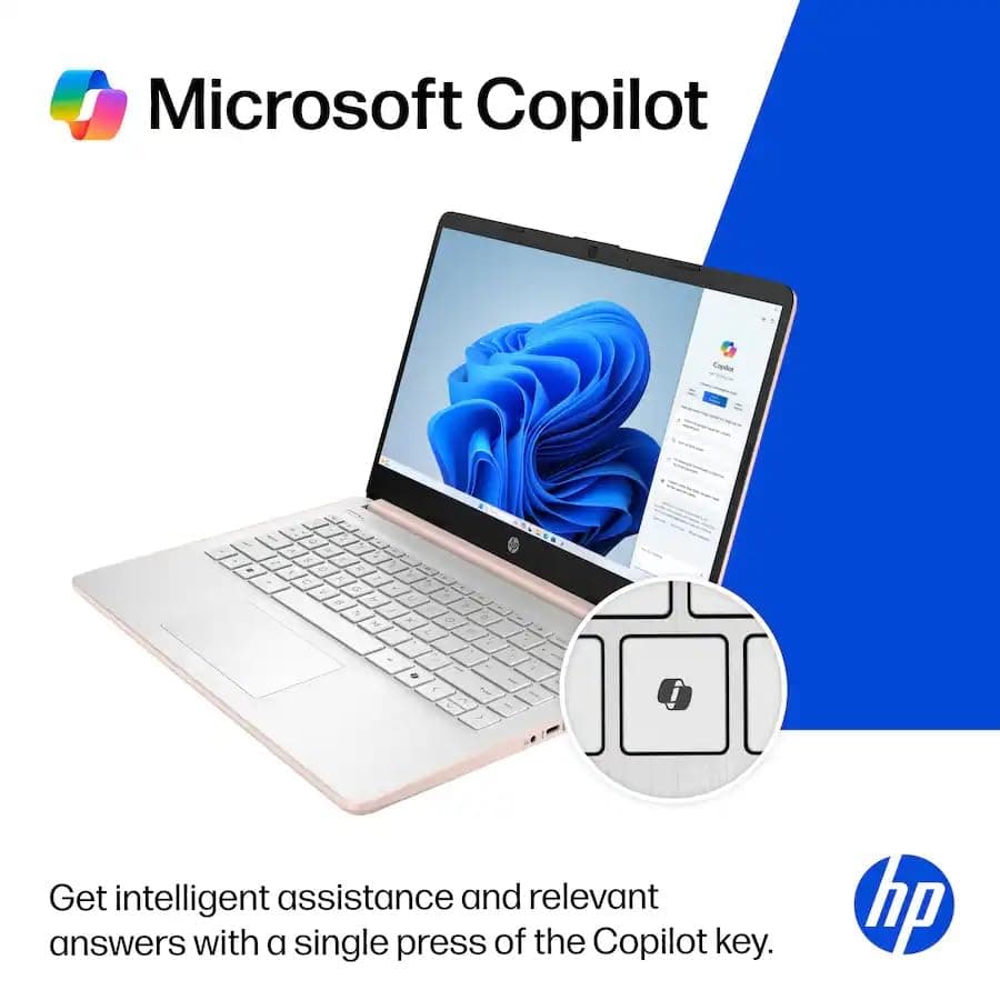 HP 14" Laptop Computer with Microsoft Office 365, 128GB UFS, 4GB RAM, Intel N150 Processor, Windows 11, Home & Office, Pale Rose Gold, view 8