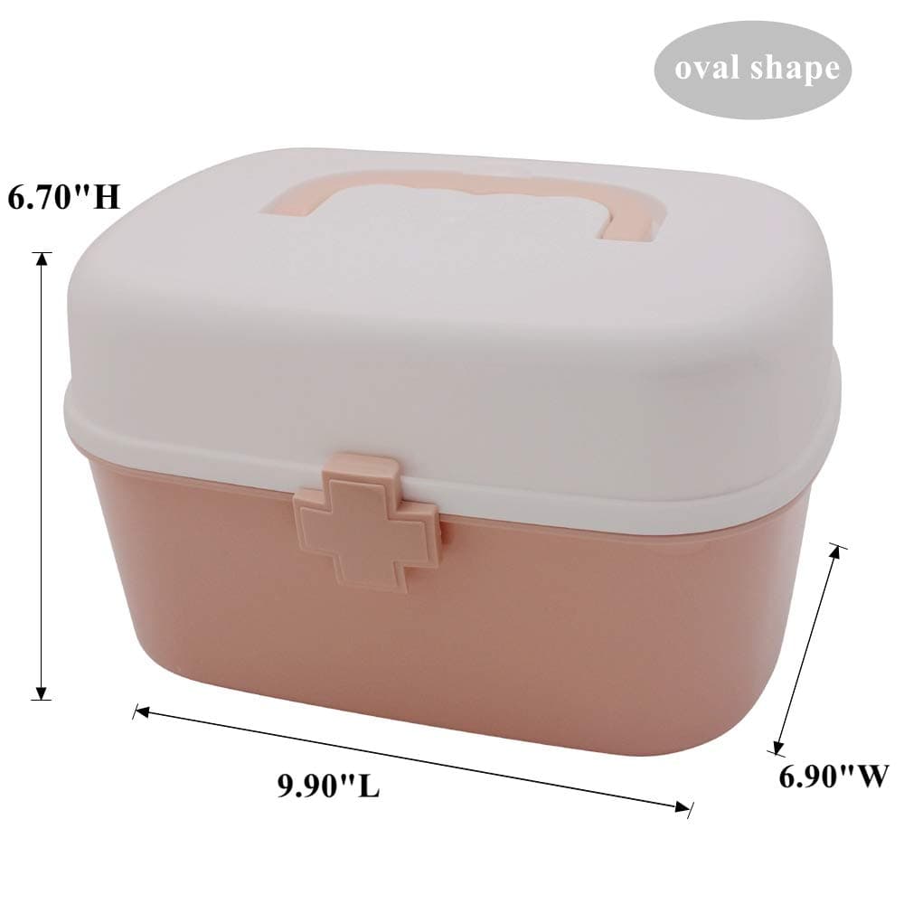 BangQiao Plastic First Aid Storage Box Container Bin with Removable Tray and Portable Handle, Family Emergency Medicine Kit Case Organizer, White&Pink, view 3