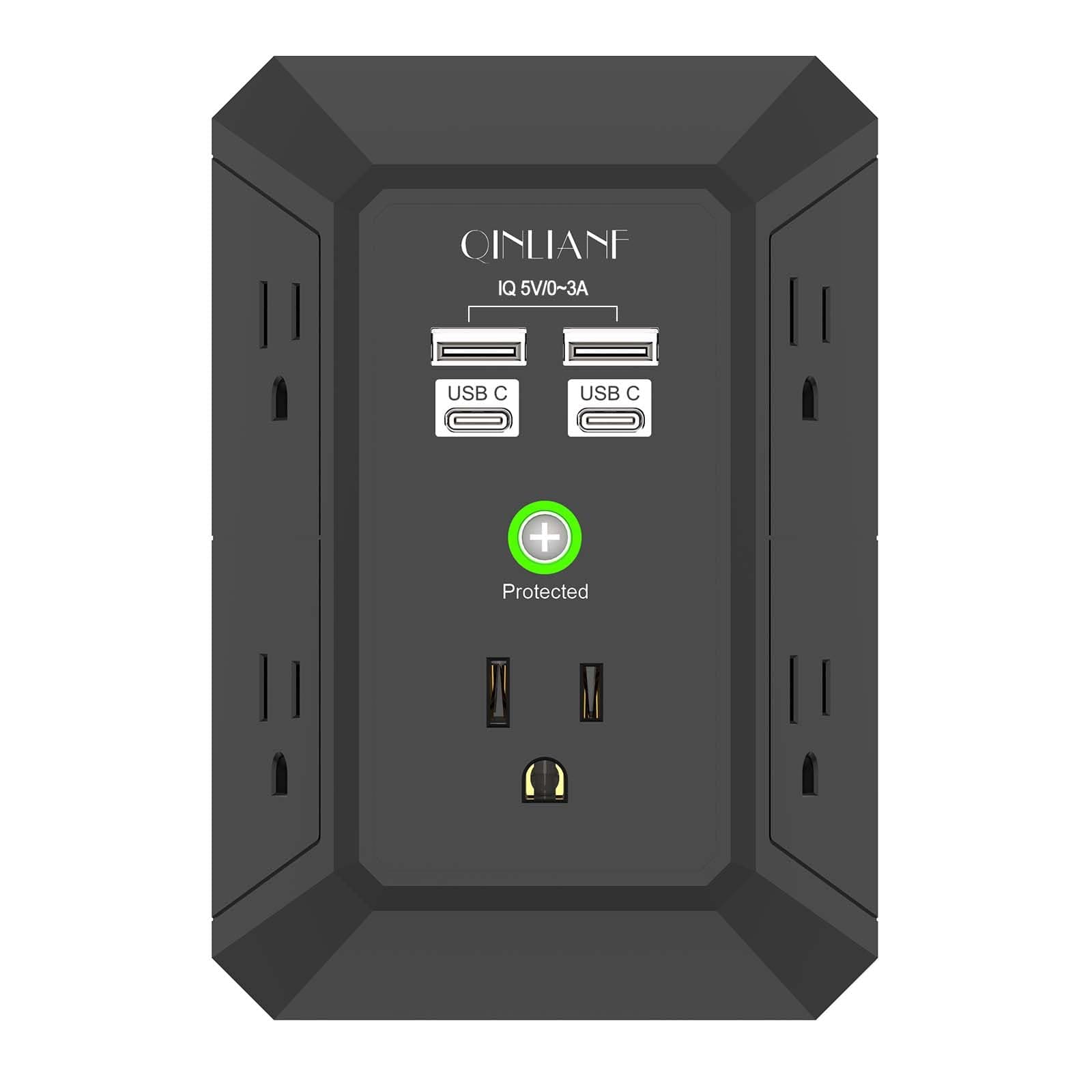 Surge Protector, QINLIANF 5 Outlet Extender with 4 USB Ports(2USB-C)