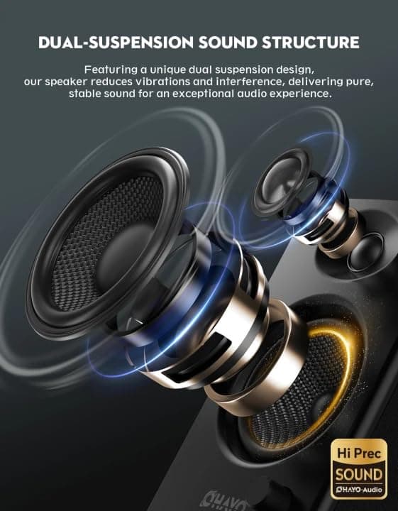 OHAYO 60W Computer Speakers, Bluetooth 5.3, Stereo 2.0, 1 Pair, Black, view 3
