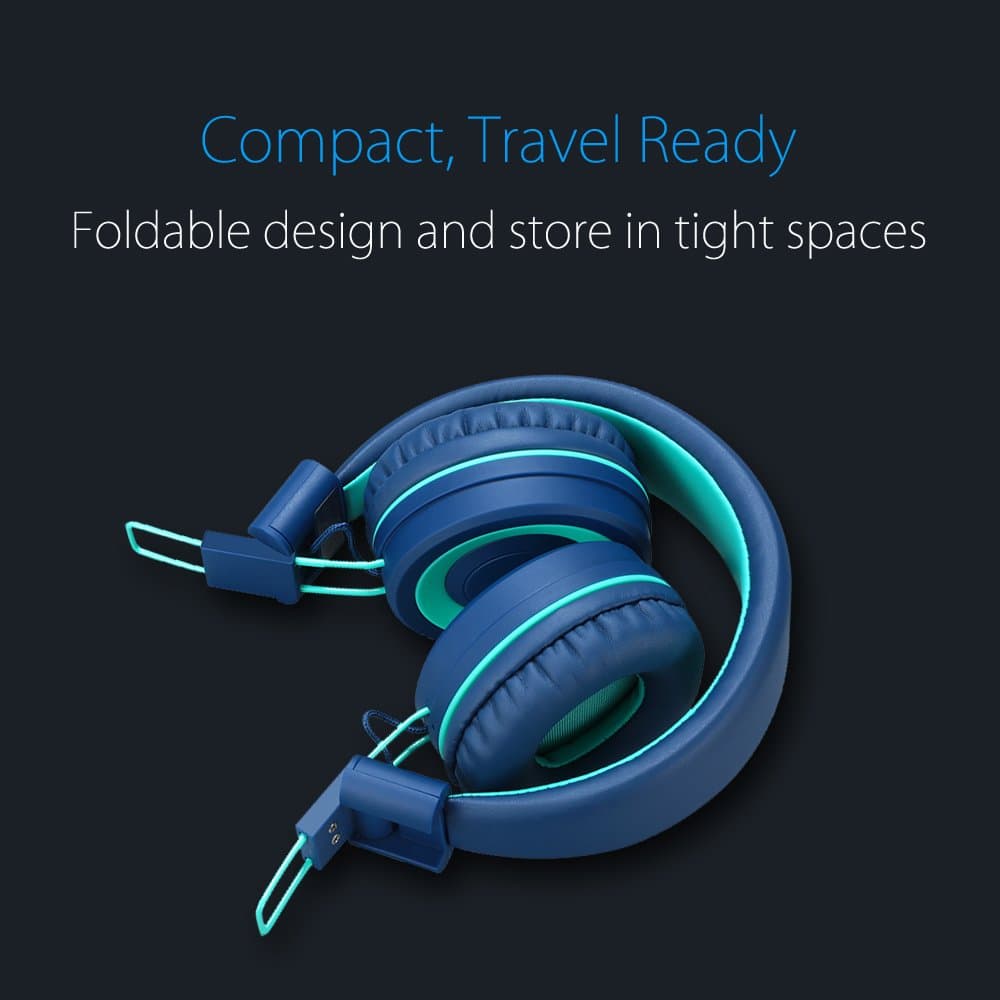 noot products K11 Kids Headphones with Wired Cord 3.5mm Jack Navy/Teal, view 4