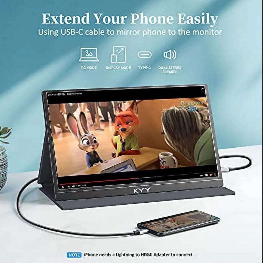 KYY Portable Monitor 15.6" 1080P Computer Monitor Screen Extender w/Cover, view 10