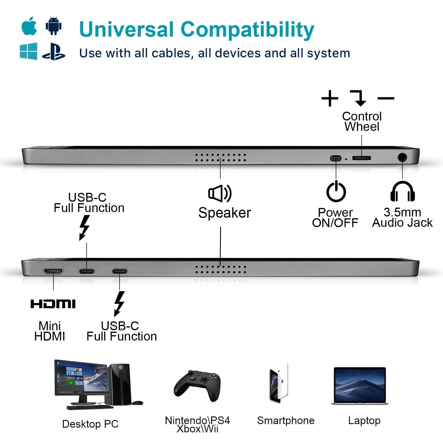 KYY Portable Monitor 15.6" 1080P Computer Monitor Screen Extender w/Cover, view 5