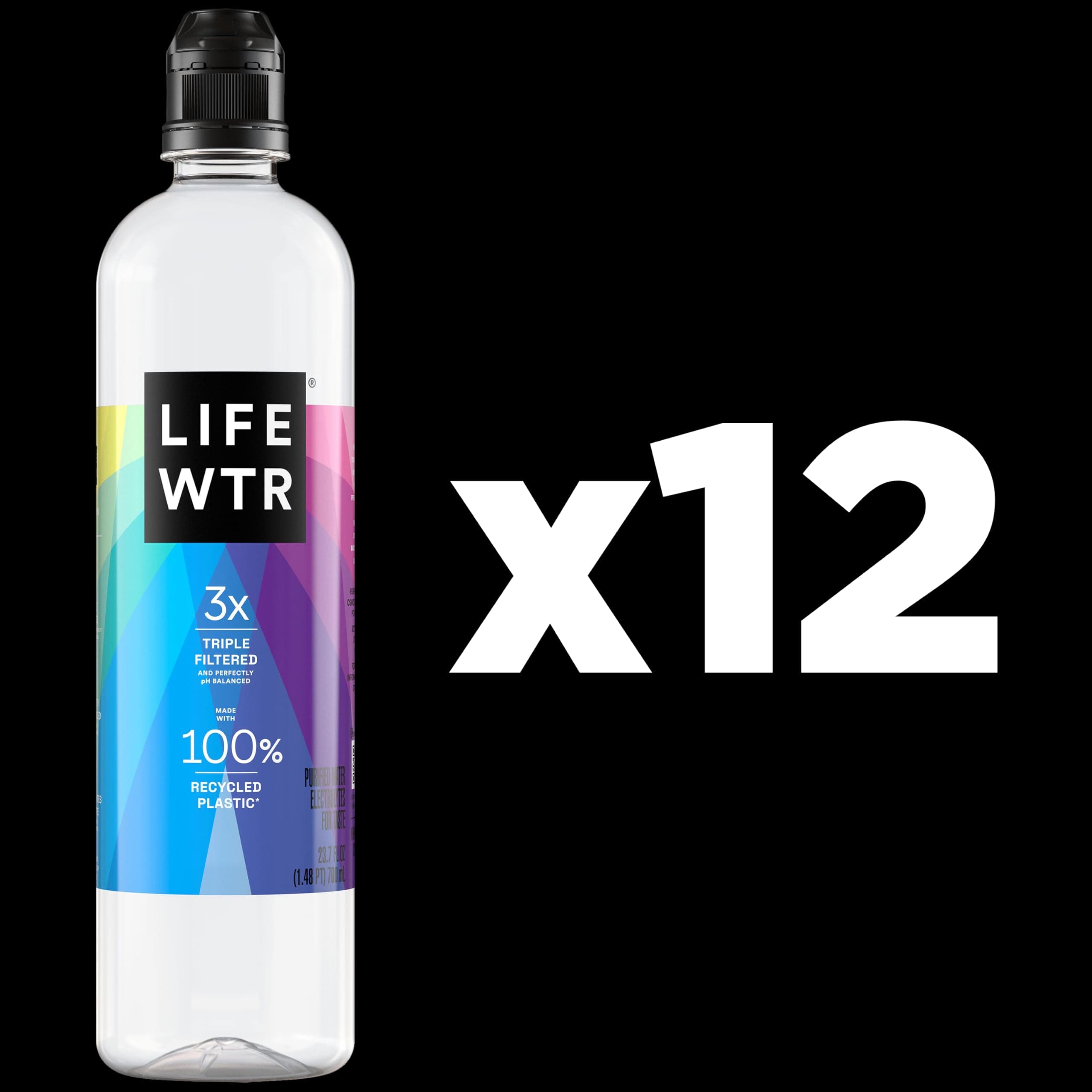 LIFEWTR Premium Purified Water, pH Balanced with Electrolytes, 100% recycled plastic bottles, 23.7 Fl Oz Flip Cap Bottles, 700 mL (Pack of 12), view 3