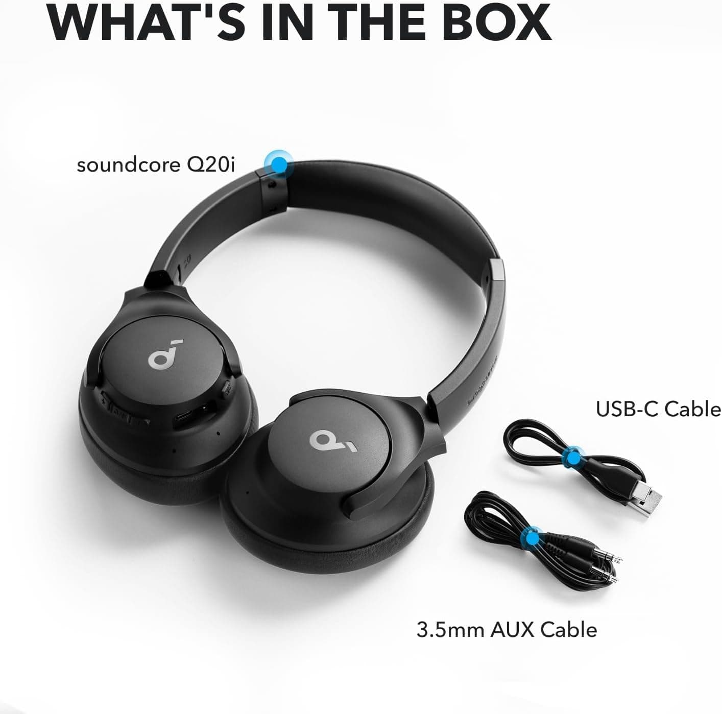 Soundcore by Anker Q20i Hybrid Active Noise Cancelling Headphones, Black, view 8
