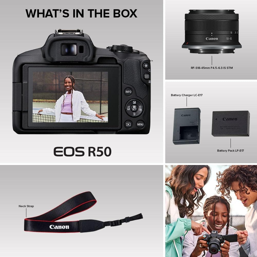 Canon EOS R50 Mirrorless Camera RF-S18-45mm F4.5-6.3 is STM Lens Kit, view 8