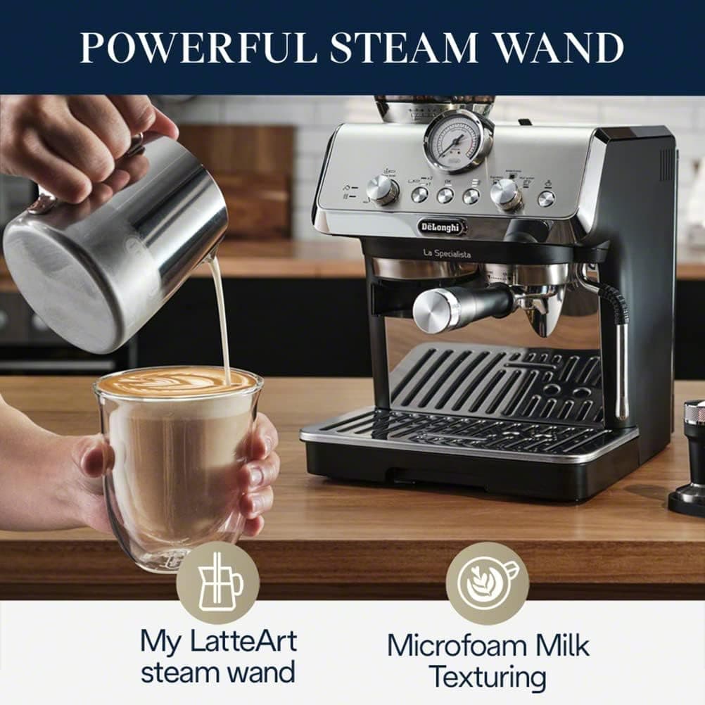 De'Longhi La Specialista Espresso Machine with Grinder, Milk Frother, 1450W, Barista Kit - Bean to Cup Coffee & Cappuccino Maker,Stainless Steel, Black, view 6