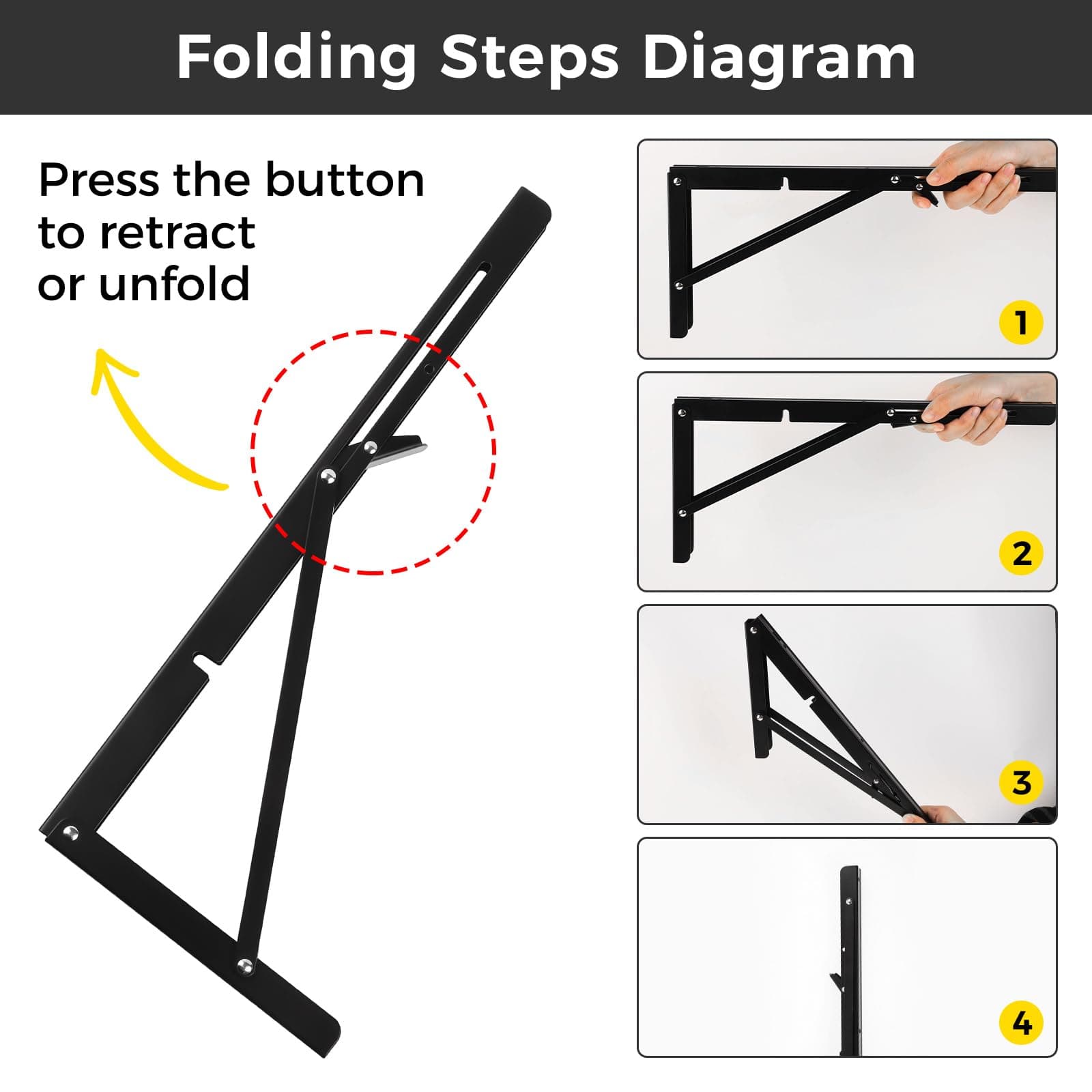 16 Inch Folding Shelf Brackets, 2 Pack Shelf Bracket Wall Mounted, view 4