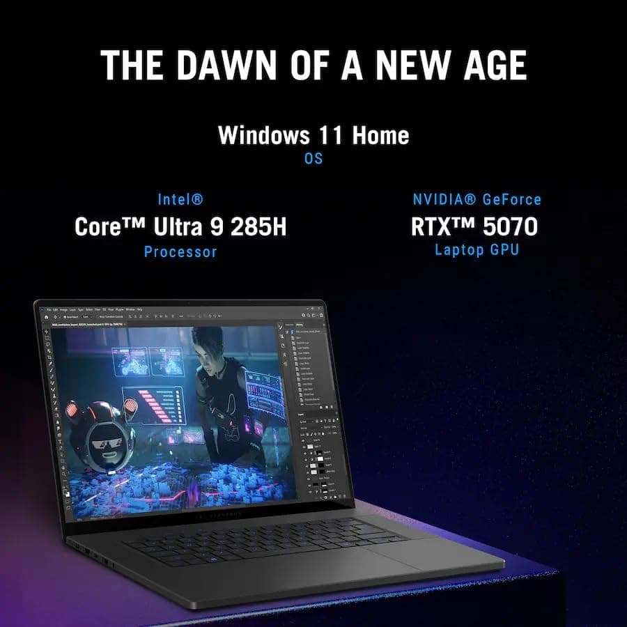 ASUS ROG Zephyrus G16 16" 2.5K OLED 240Hz Gaming Laptop, Intel Core Ultra 9 285H, RTX5070, 16GB LPDDR5X 2TB SSD, Wi-Fi7, Backlit KB, Win11, Thunderbolt4, Eclipse Gray, w/USB Hub, W/GaLiMu, view 4
