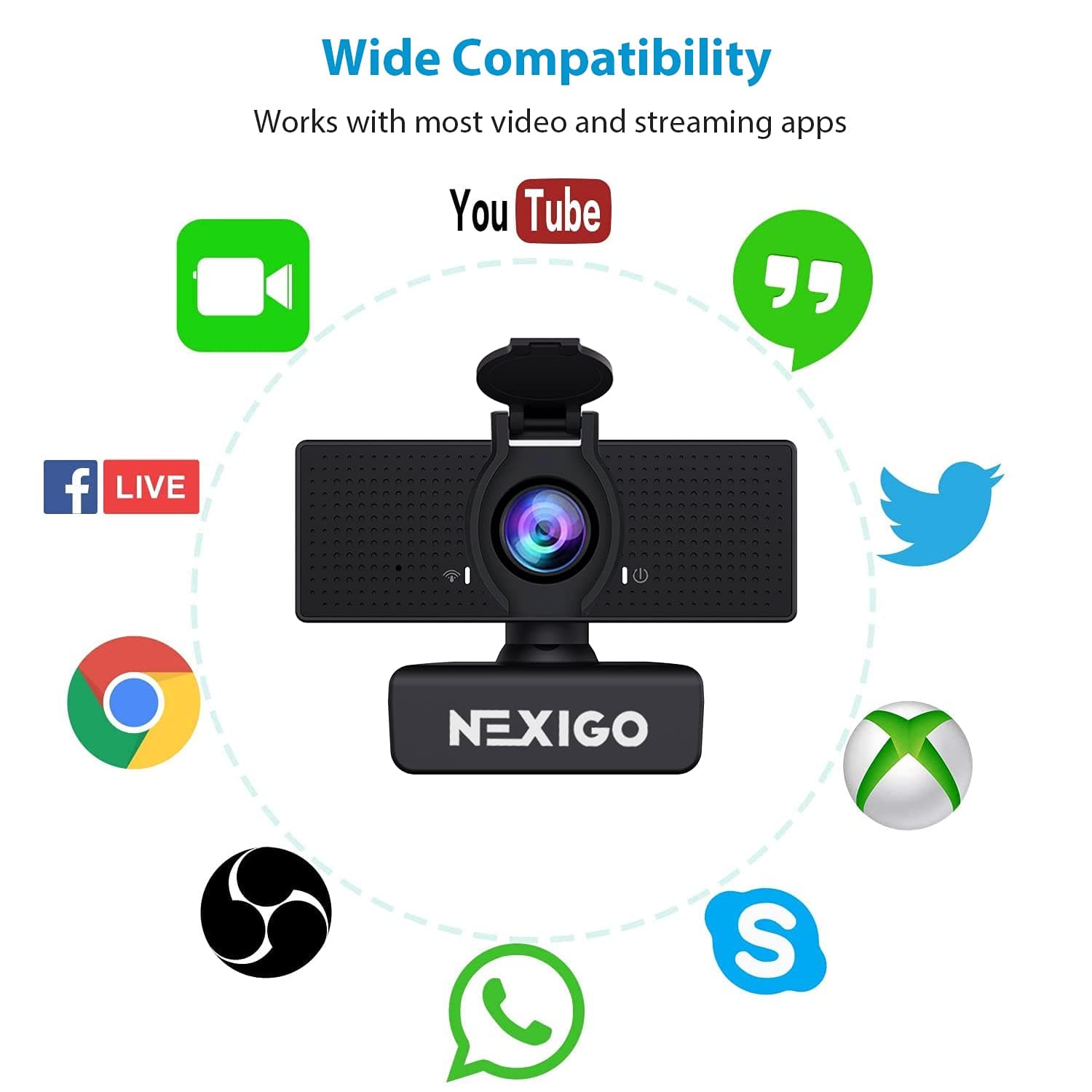 NexiGo N60 1080P Webcam with Microphone, Software Control & Privacy Cover, USB HD Computer Web Camera, Plug and Play, for Zoom/Skype/Teams, Conferencing and Video Calling, view 8