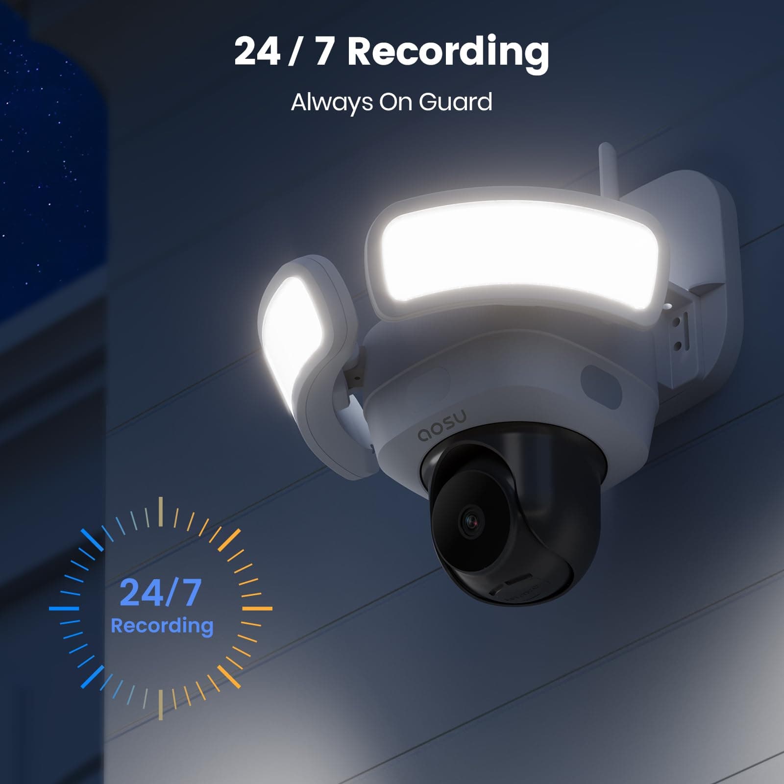 aosu Wired Floodlight Camera 3K 2600-Lumen 24/7 Recording, view 2