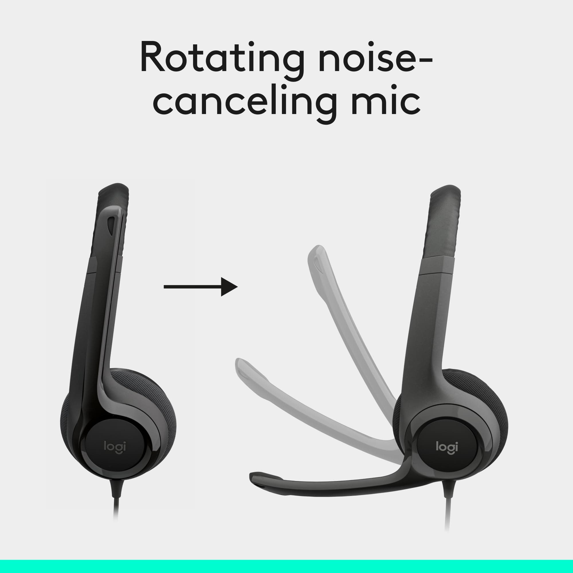 Logitech H390 Wired Headset PC/Laptop Stereo Headphones, USB-A, Black, view 3