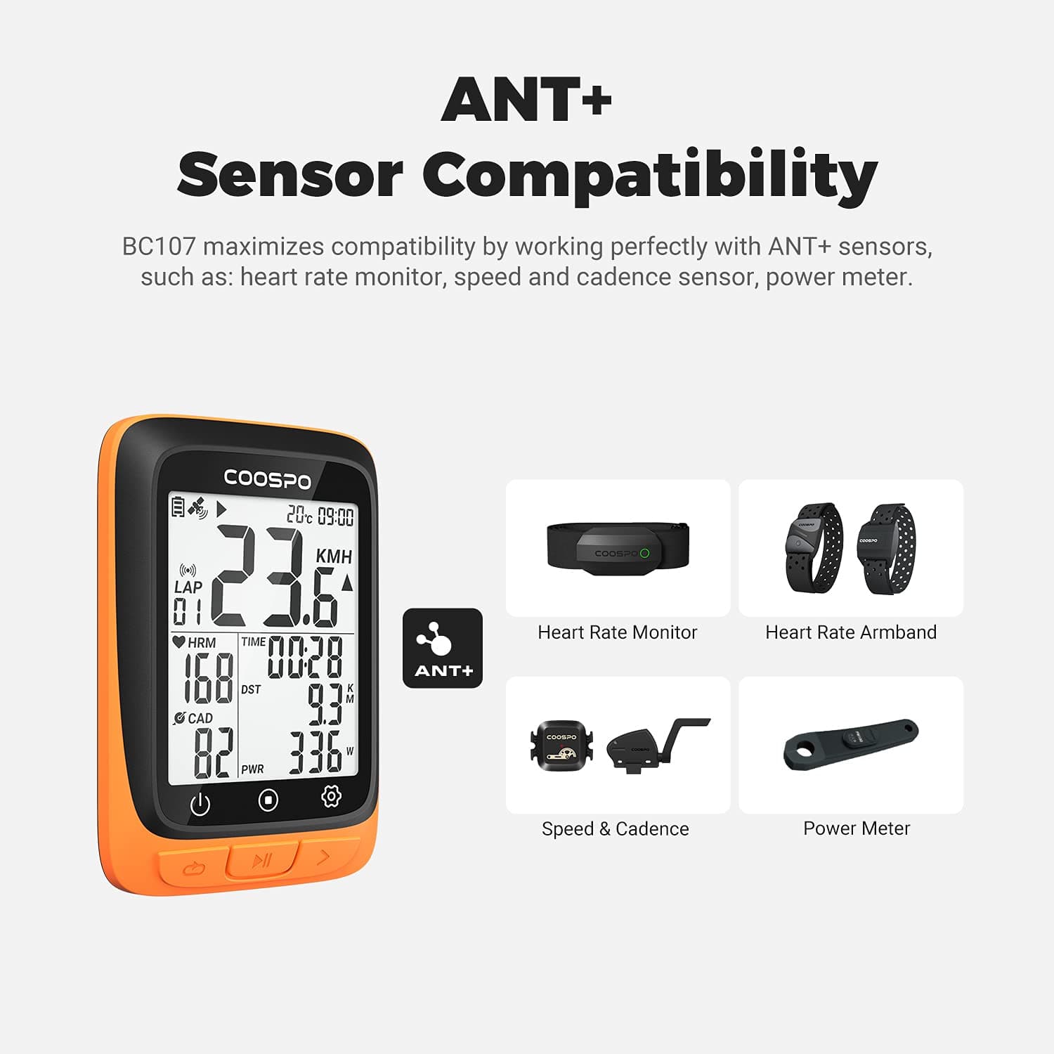 COOSPO Bike Computer Wireless GPS, Cycling Computer GPS Bike Tracker with Bluetooth/ANT+, Waterproof Bicycle Computer GPS Speedometer with Auto Backlight, 2.4 inch LCD Display, view 4