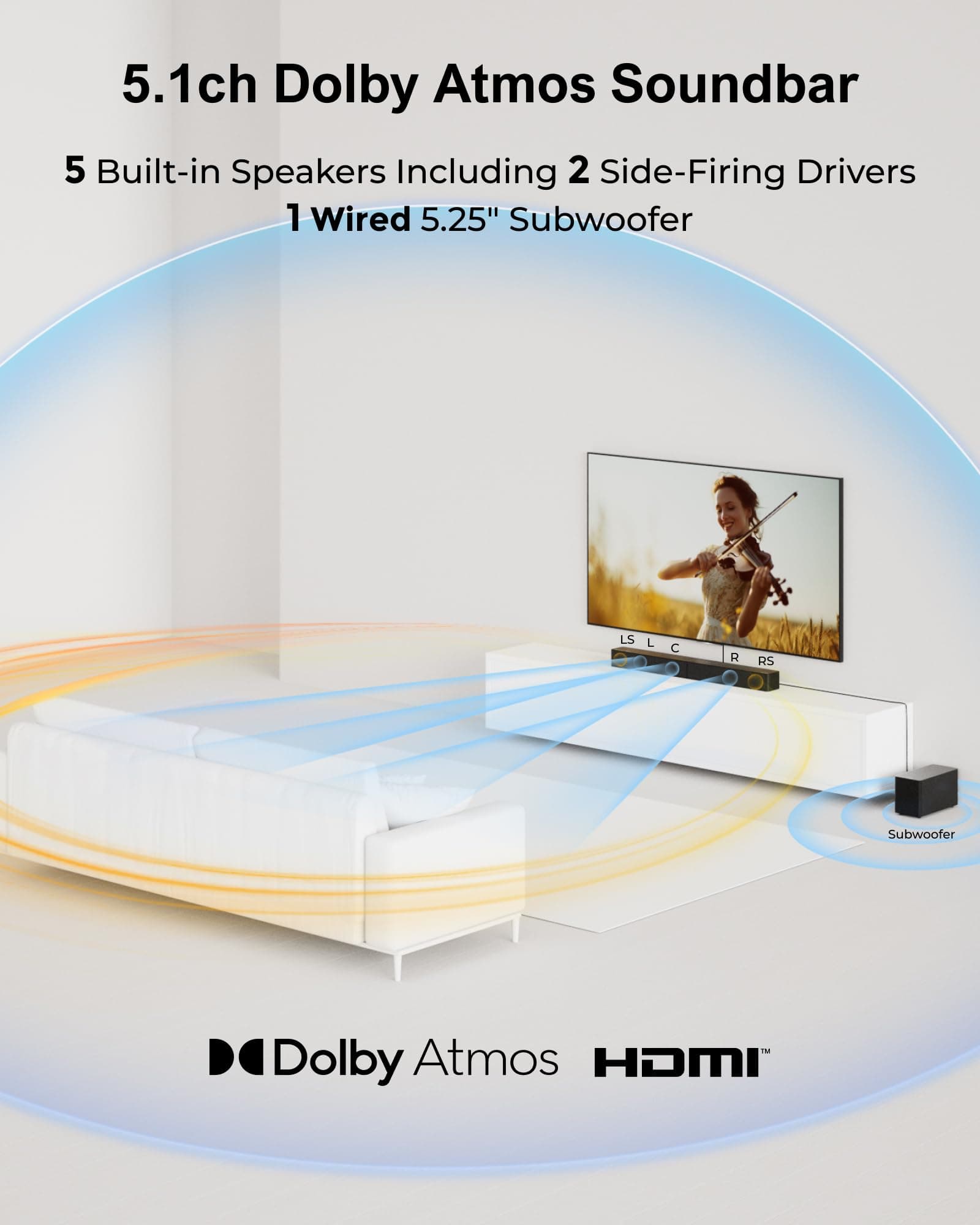 ULTIMEA 5.1CH Surround Sound Bar System with Dolby Atmos, Poseidon M60, view 3