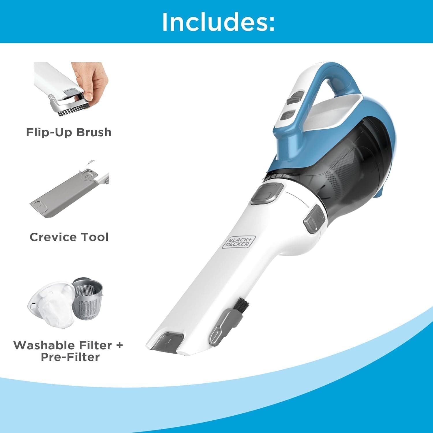 Black+Decker, Dustbuster AdvancedClean Handheld Vacuum Cordless, Compact Home and Car Vacuum with Crevice Tool, Rotating Nozzle and Charging Station, view 2