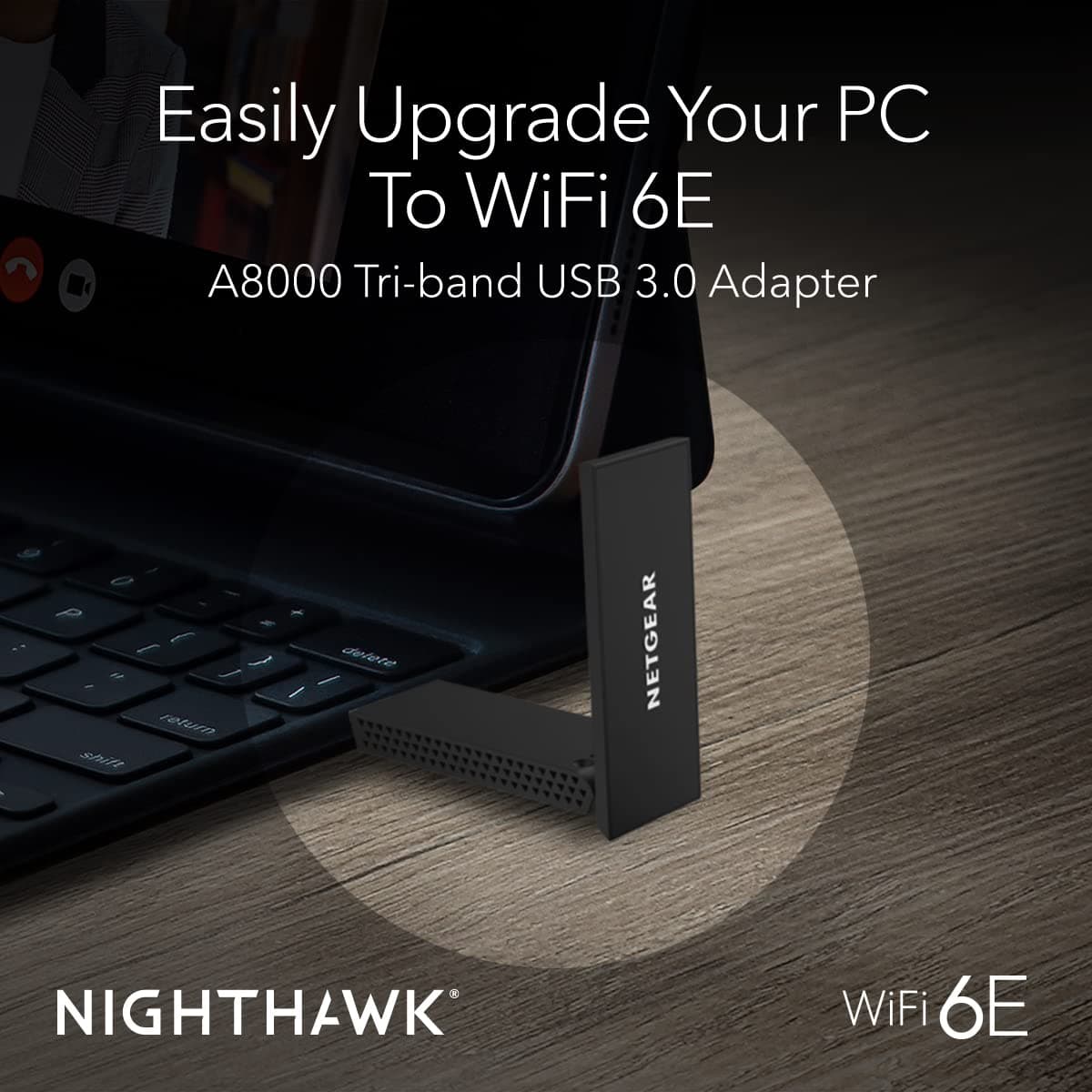 NETGEAR Nighthawk WiFi 6E USB 3.0 Adapter (A8000) - AXE3000 Tri-Band Wireless Gigabit Speed (Up to 3Gbps) - New 6GHz Band – Works with Any WiFi 6 or 6E Router Or Mesh System - for Windows PC, view 2