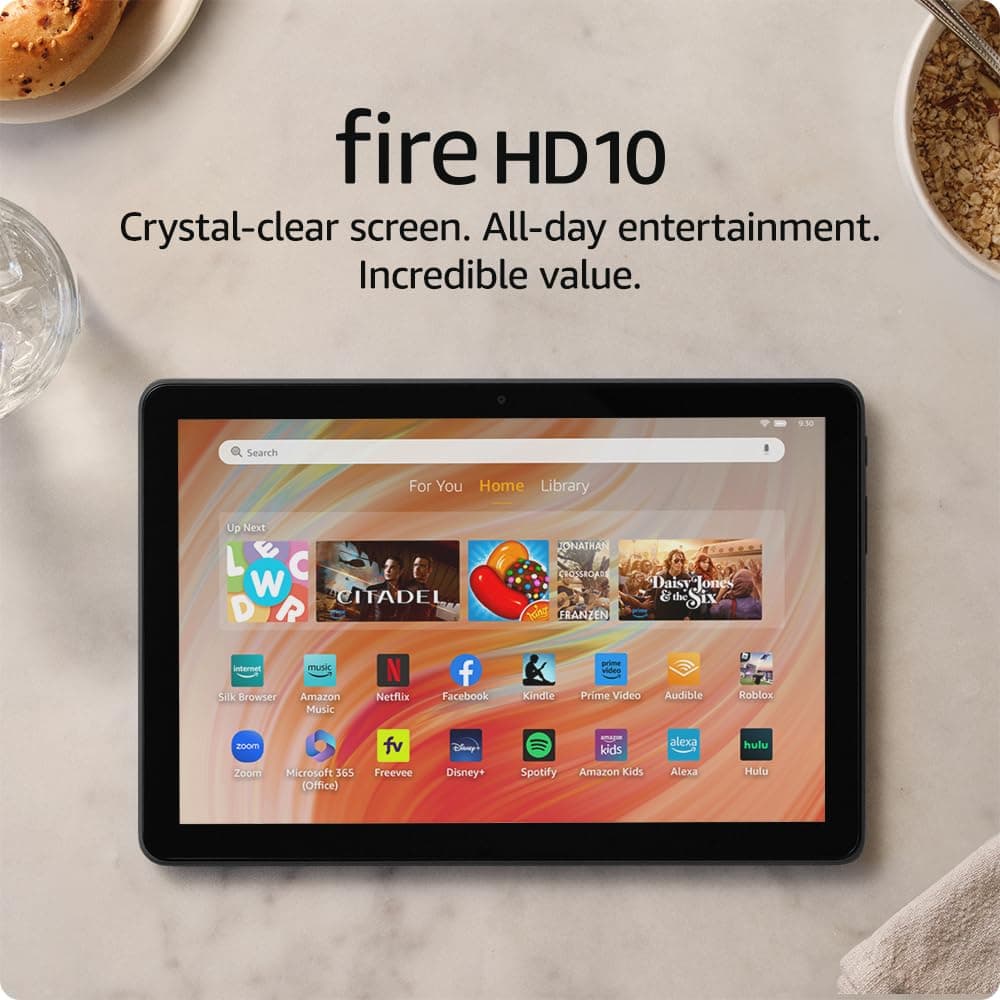 Amazon Fire HD 10 tablet, built for relaxation, 10.1" vibrant Full HD screen, octa-core processor, 4 GB RAM, 32 GB, Black, view 2
