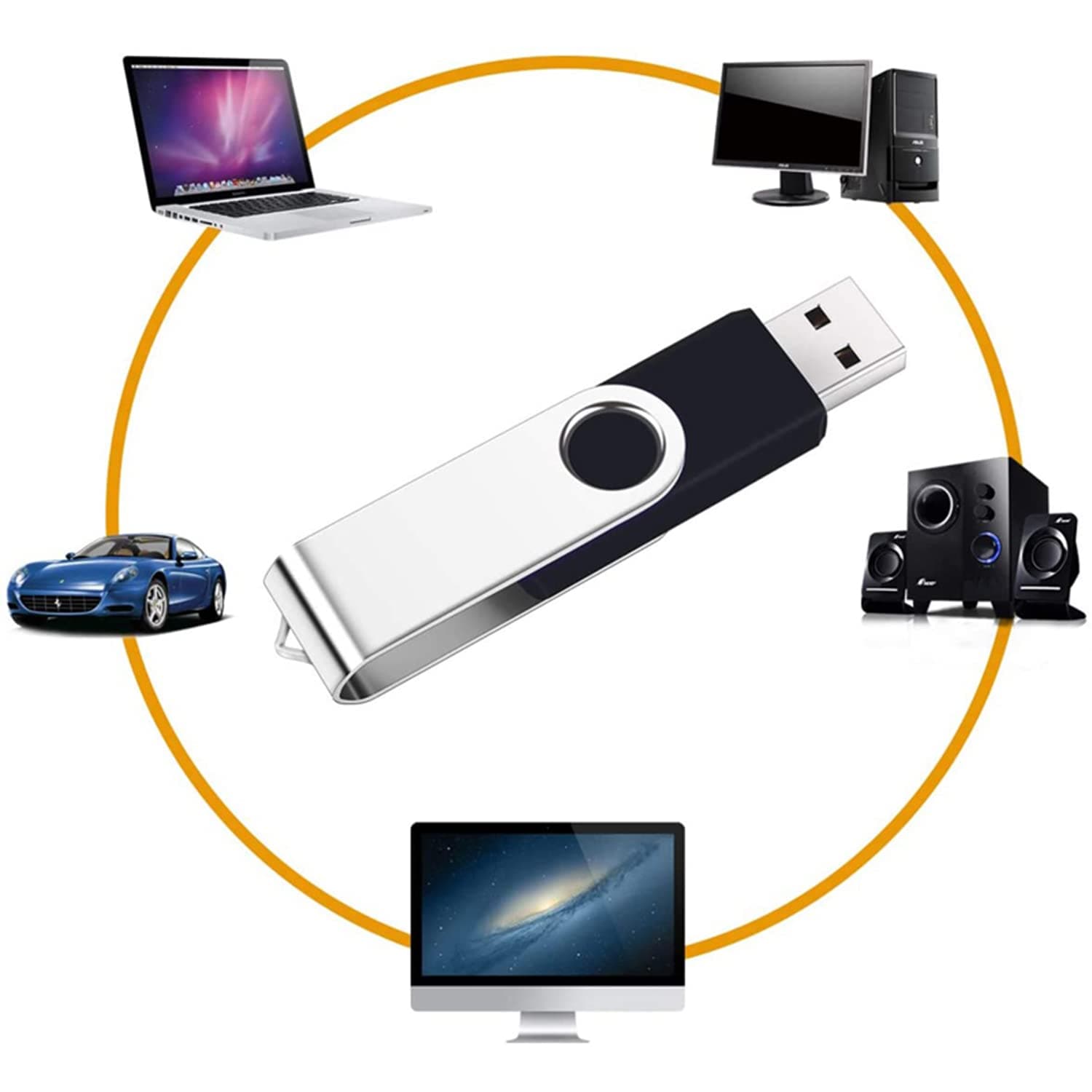 2 Pack 64GB USB Flash Drive USB 2.0 Thumb Drives Jump Drive Fold Storage Memory Stick Swivel Design - Black, view 2