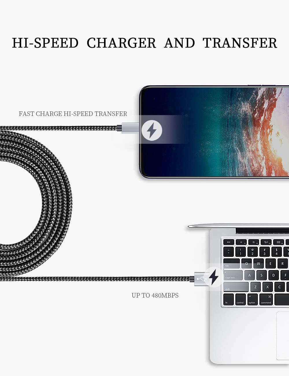 Teeind USB C Cable 6ft 5Pack, 3A Fast Charging Nylon Braided Type C Cord, view 5