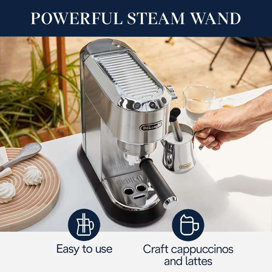 De'Longhi Dedica Espresso Machine, 15-Bar Pump, Frother, Stainless Steel, view 4