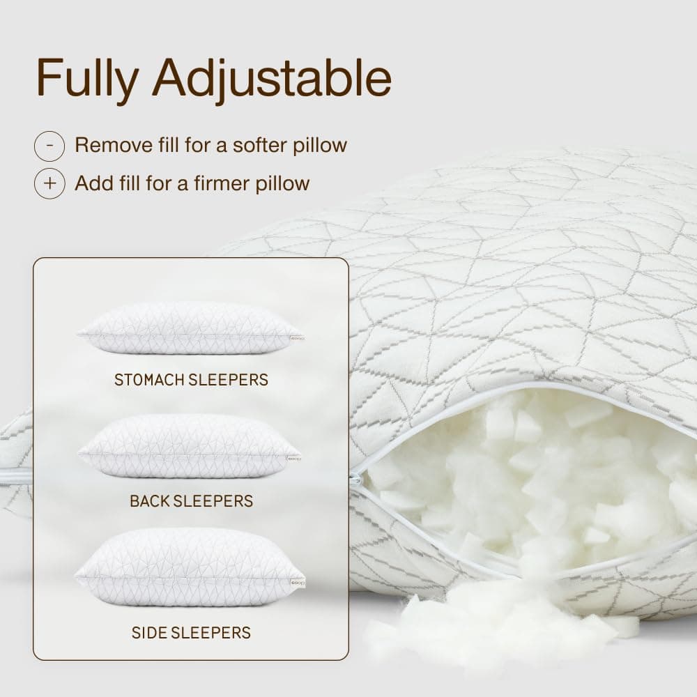 Coop Home Goods Original Adjustable Pillow, Queen Size Bed Pillow for Sleeping, Cross Cut Memory Foam Pillow - Medium Firm Back, Stomach and Side Sleeper Pillow, CertiPUR-US/GREENGUARD Gold, view 2