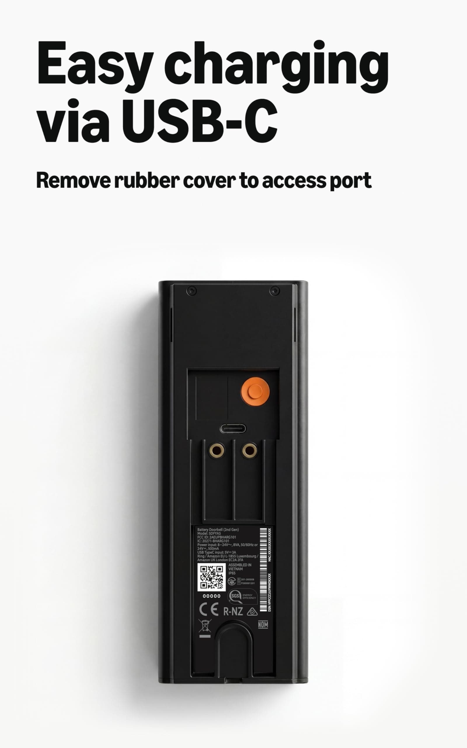 Ring Battery Doorbell 2K (newest model) Retinal 2K with wide-angle video, up to 6x Enhanced Zoom, Two-Way Talk, and Built-In Battery, Speckled Gray, view 7