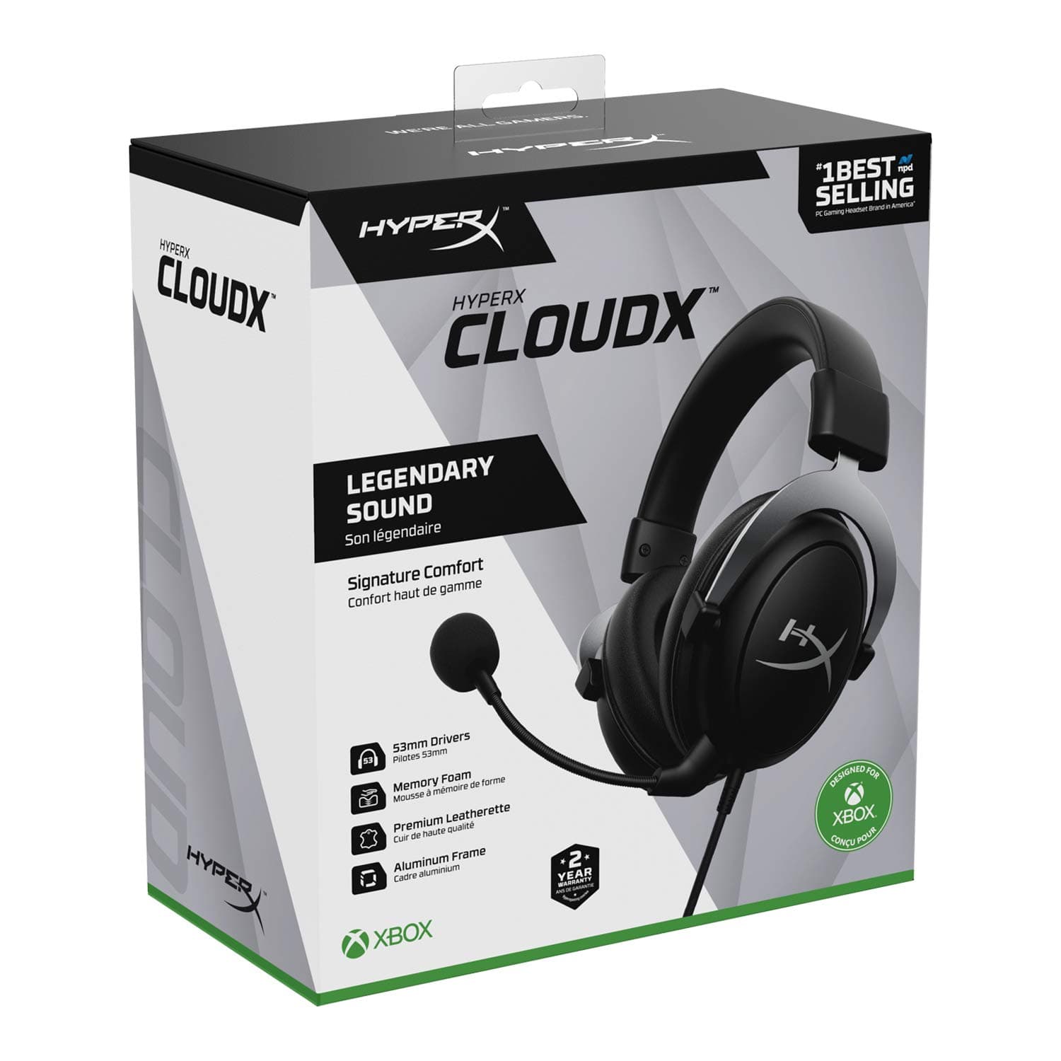 HyperX CloudX, Official Xbox Licensed Gaming Headset, Compatible with Xbox One and Series X|S, Memory Foam Ear Cushions, Detachable Noise-Cancelling Mic, in-line Audio Controls,Black/ Silver, view 7