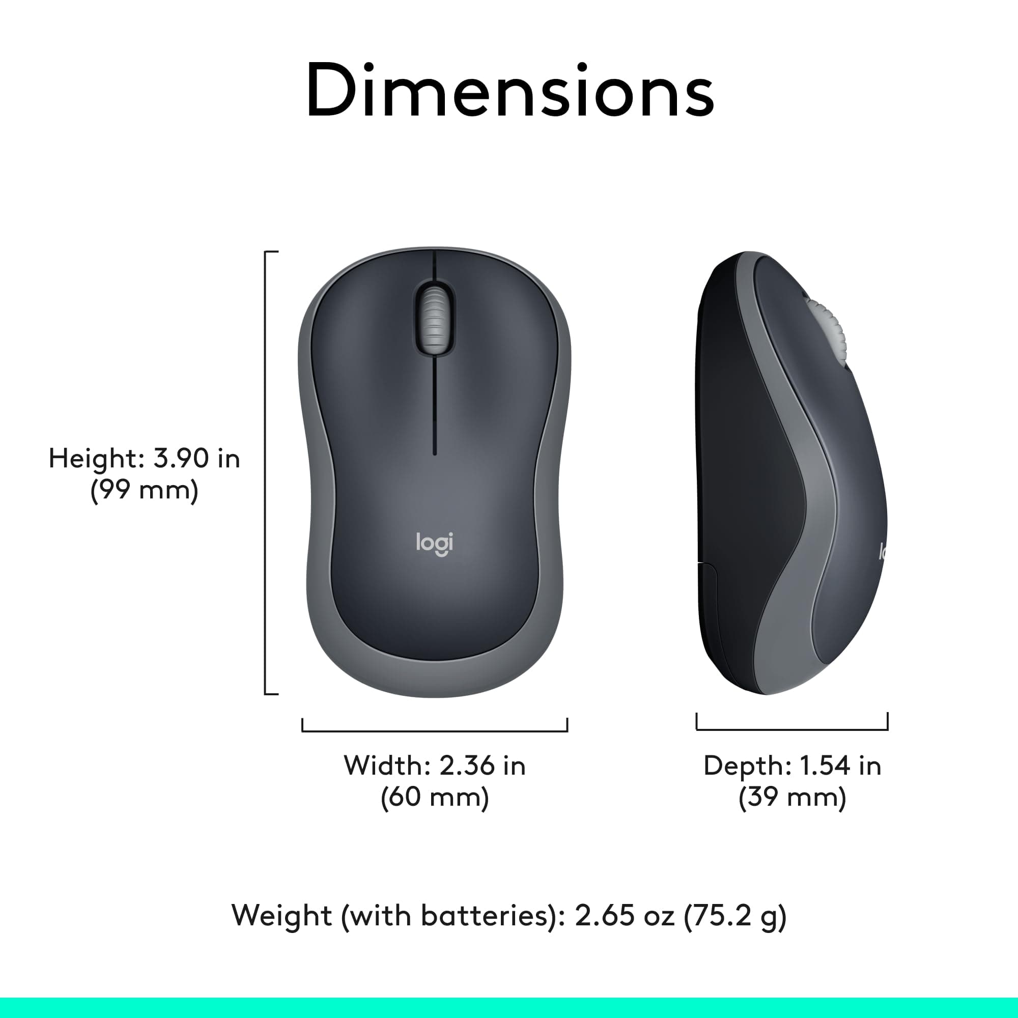 Logitech M185 Compact Ambidextrous 2.4 GHz Wireless Mouse - Swift Grey, view 9