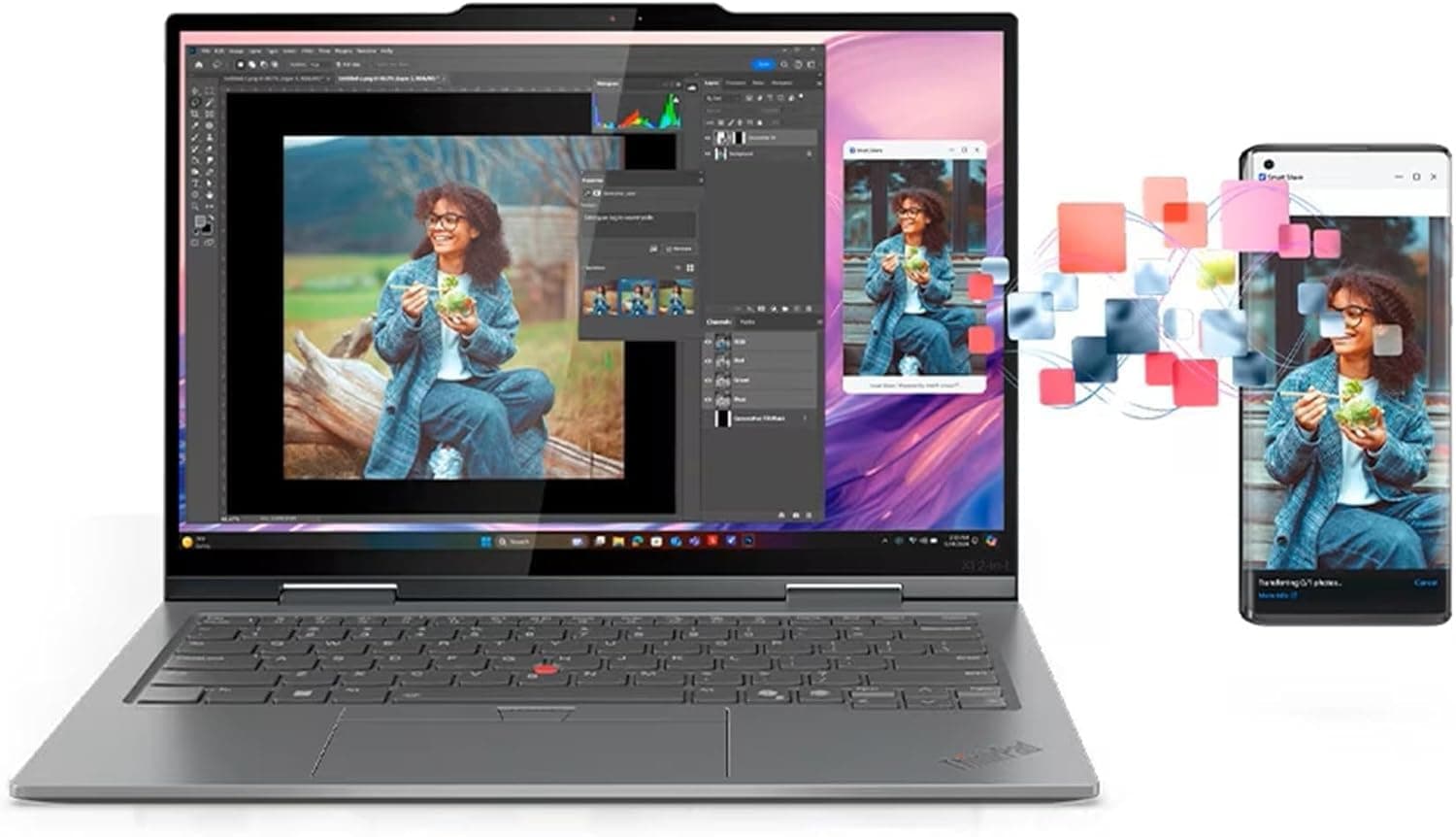 Lenovo ThinkPad X1 2-in-1 Gen 10 Aura Edition Laptop with Intel Core Ultra 7 255U Processor, 14” WUXGA Touchscreen Display, 16GB LPDDR5X-8400MT/s, 1TB SSD, FHD Cam, and Win 11 Pro, view 5