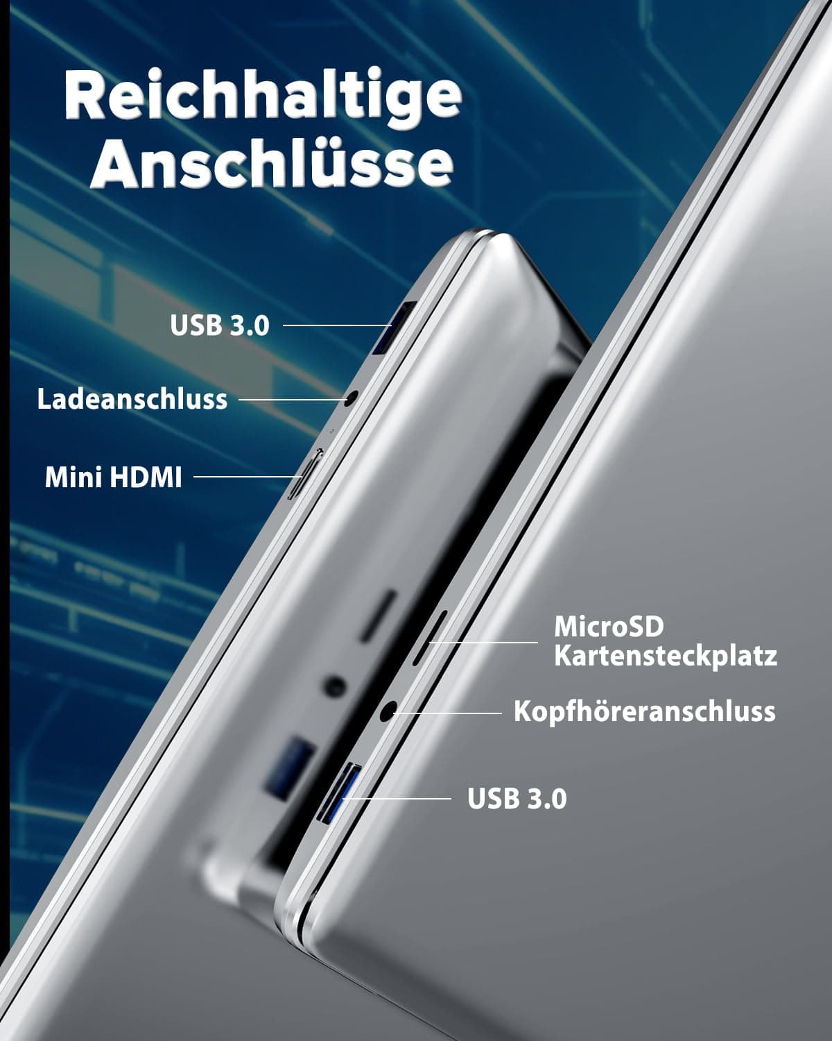 Molegar 2026 Laptop 15.6 Zoll,8GB RAM 256GB SSD,N5100 Prozessor,FHD Display,Notebook mit Beleuchtete Tastatur und Fingerabdrucksensor für Studierende und Unternehmen, view 7