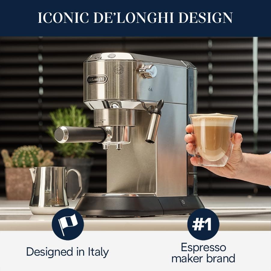 De'Longhi Dedica Espresso Machine, 15-Bar Pump, Frother, Stainless Steel, view 5