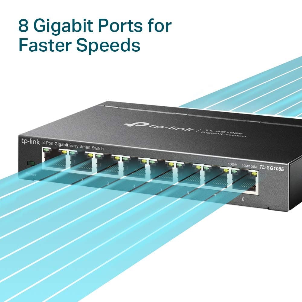 TP-Link 8 Port Gigabit Switch | Easy Smart Managed | Plug & Play | Desktop/Wall-Mount | Sturdy Metal w/ Shielded Ports | Support QoS, Vlan, IGMP and LAG (TL-SG108E), view 3