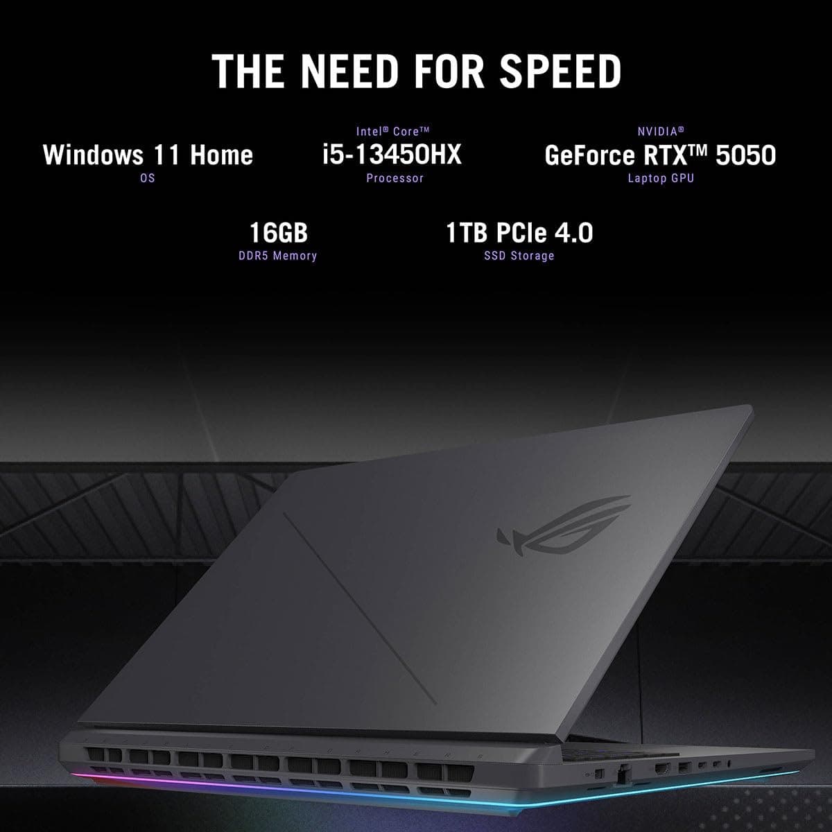 ASUS ROG Strix G16 (2025) Gaming Laptop, 16” FHD+ 16:10 165Hz/3ms, NVIDIA® GeForce RTX™ 5050, Intel® Core™ i5-13450HX, 16GB DDR5-5600, 1TB PCIe Gen 4 SSD, Wi-Fi 7, Windows 11 Home, G615JH-DS54, view 8
